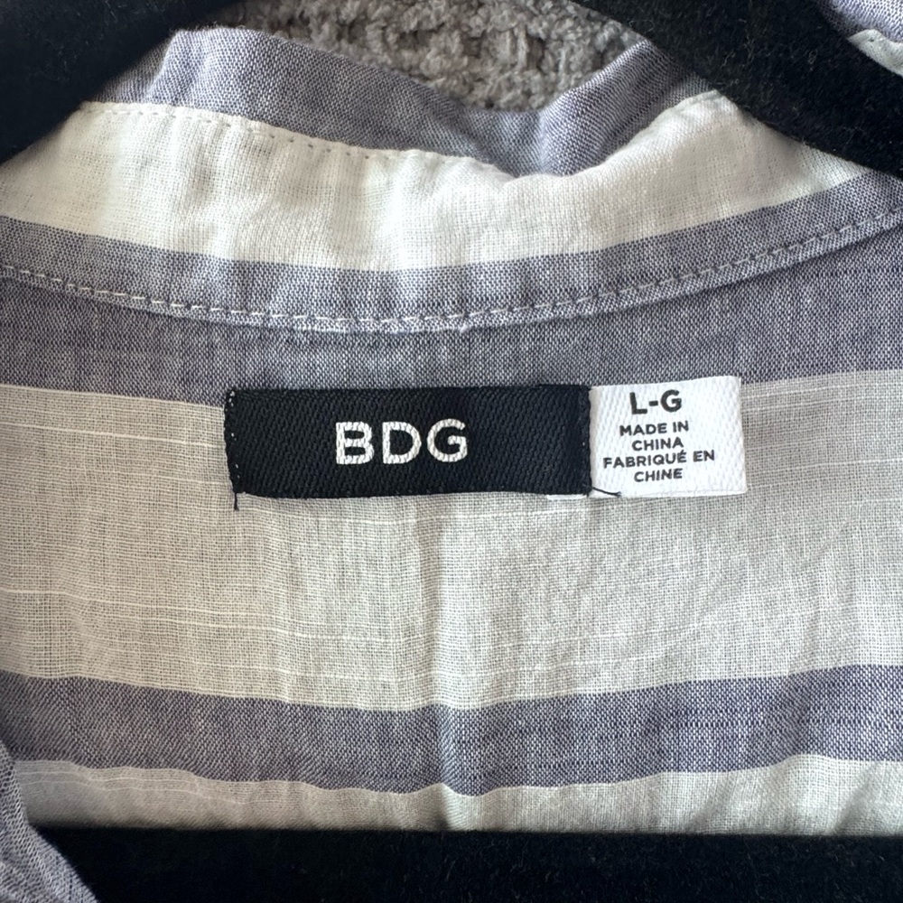 BDG Women’s Casual Striped Button Down Shirt - Blue and White - Picture 6 of 10